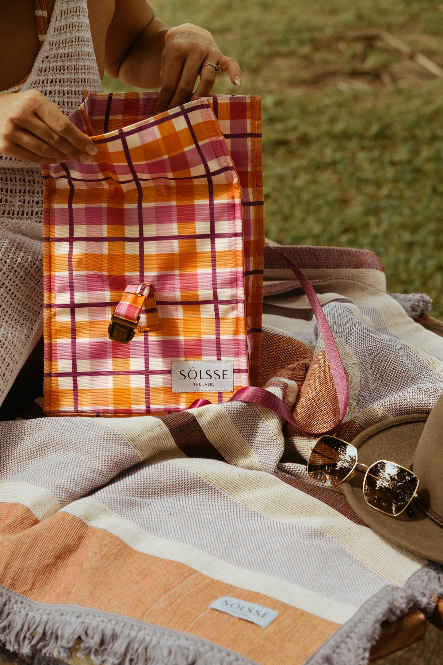 Folded Cooler Satchel - Palm Cove Plaid
