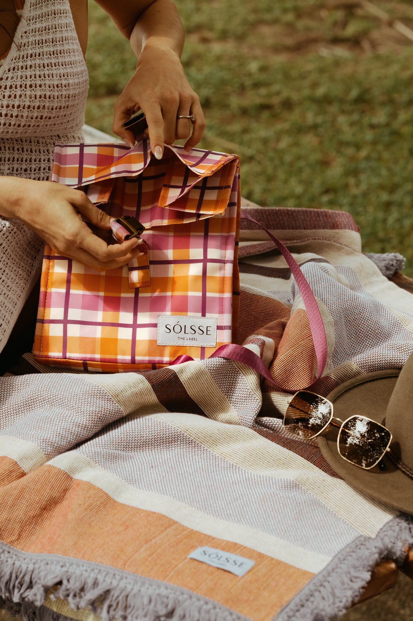 Folded Cooler Satchel - Palm Cove Check